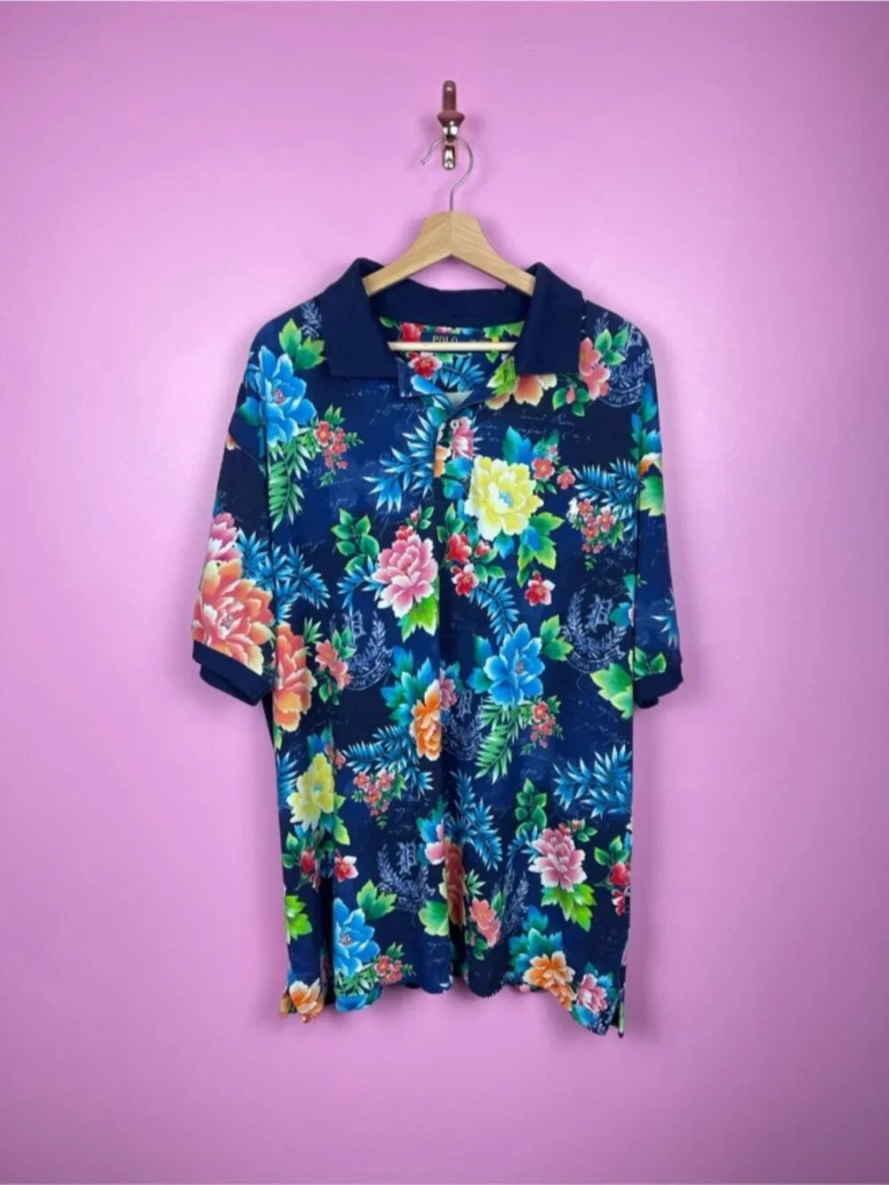 Polo Ralph Lauren Floral Mesh Polo Shirt Blue Print Big & Tall Men’s 2XB
